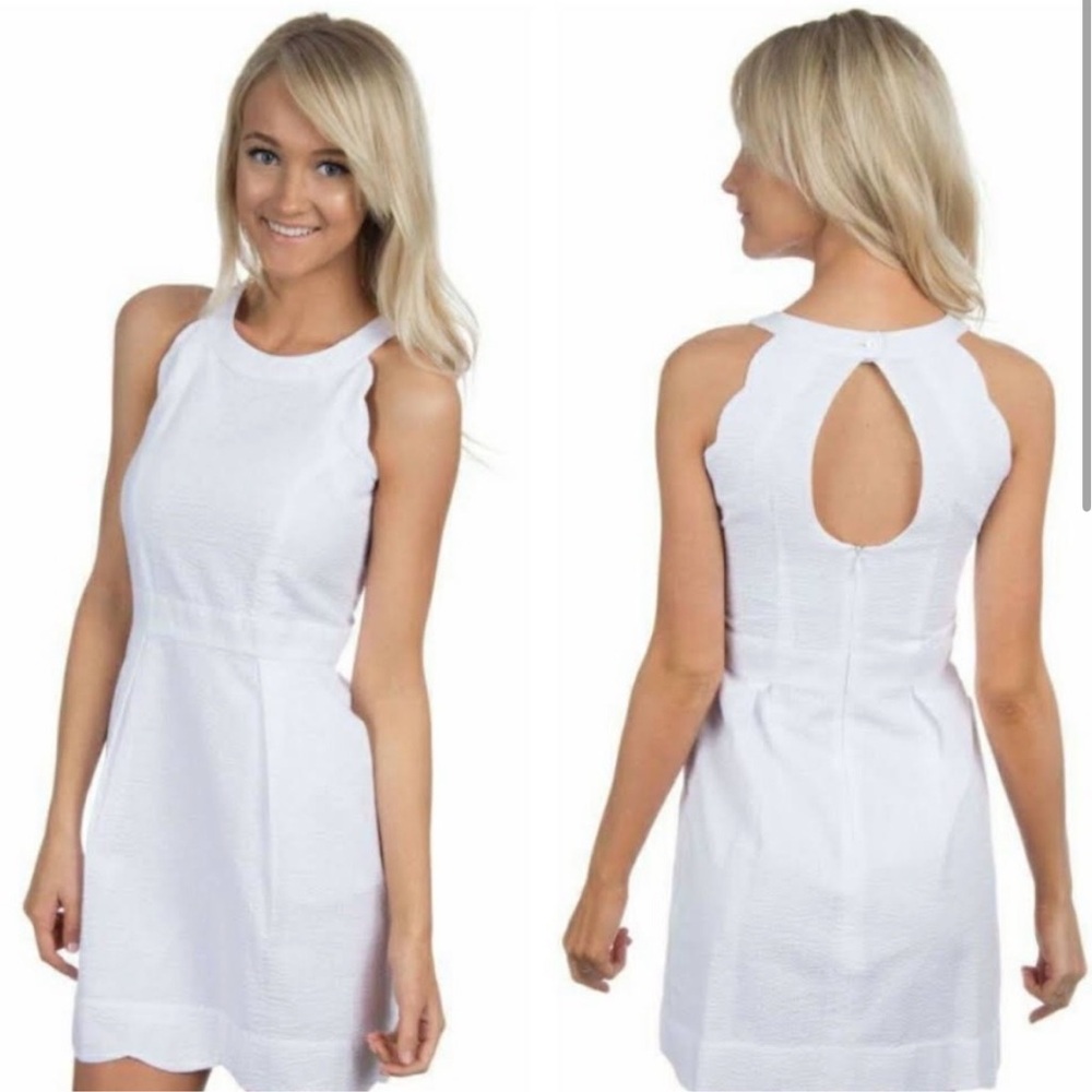 Lauren James women’s Landry stripe white seersucker scalloped dress